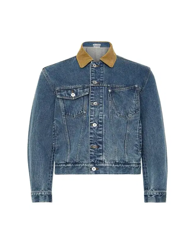 JW Anderson Mens Corduroy-Collar Twisted Pocket Denim Jacket