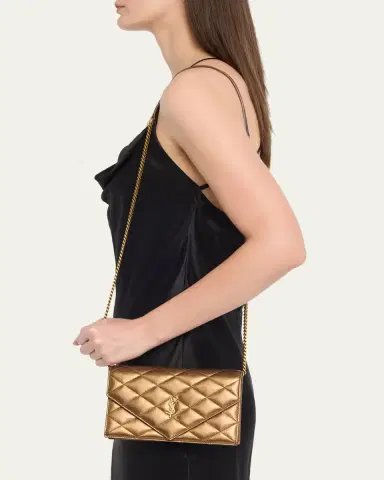 Saint Laurent Envelope Small YSL Wallet on Chain in Metallic Leather | Thumbnail 2 Saint Laurent Envelope Small YSL Wallet on Chain in Metallic Leather | Thumbnail 2