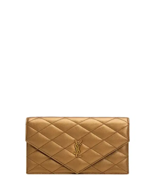 Saint Laurent Envelope Small YSL Wallet on Chain in Metallic Leather