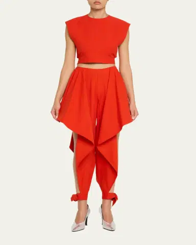 Alaïa Cap-Sleeve Belted Cotton Gabardine Crop Top | Thumbnail 2 Alaïa Cap-Sleeve Belted Cotton Gabardine Crop Top | Thumbnail 2