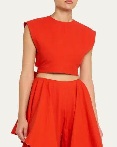 Alaïa Cap-Sleeve Belted Cotton Gabardine Crop Top | Thumbnail 4 Alaïa Cap-Sleeve Belted Cotton Gabardine Crop Top | Thumbnail 4