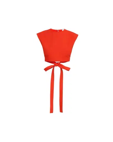 Alaïa Cap-Sleeve Belted Cotton Gabardine Crop Top | Thumbnail 1 Alaïa Cap-Sleeve Belted Cotton Gabardine Crop Top | Thumbnail 1