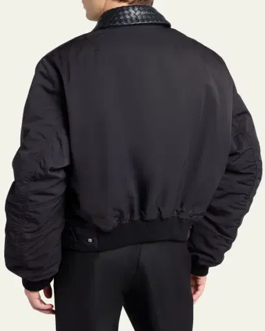 Bottega Veneta Men's Leather Intrecciato-Collar Nylon Blouson | Thumbnail 3 Bottega Veneta Men's Leather Intrecciato-Collar Nylon Blouson | Thumbnail 3