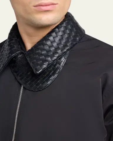 Bottega Veneta Men's Leather Intrecciato-Collar Nylon Blouson | Thumbnail 5 Bottega Veneta Men's Leather Intrecciato-Collar Nylon Blouson | Thumbnail 5