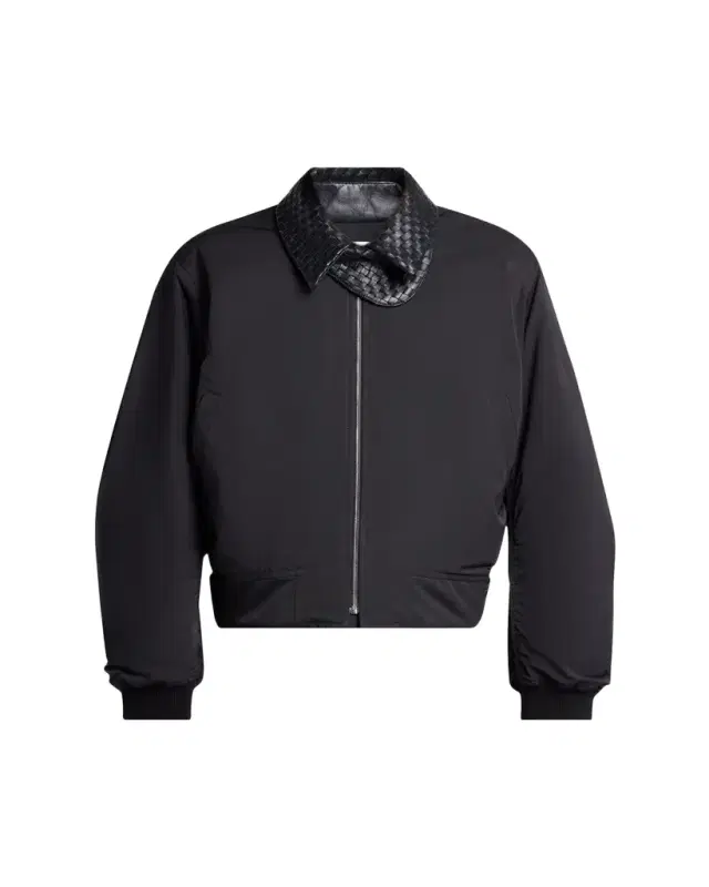 Bottega Veneta Men's Leather Intrecciato-Collar Nylon Blouson