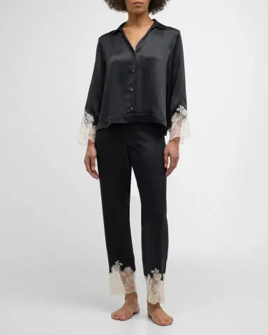 Josie Natori Lolita Cropped Lace-Trim Charmeuse Pajama Set | Thumbnail 3