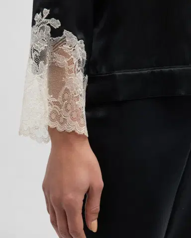 Josie Natori Lolita Cropped Lace-Trim Charmeuse Pajama Set | Thumbnail 5