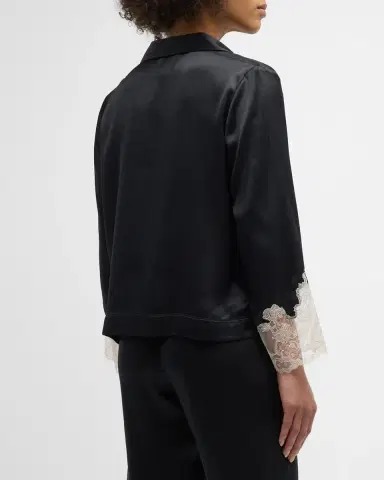Josie Natori Lolita Cropped Lace-Trim Charmeuse Pajama Set | Thumbnail 6