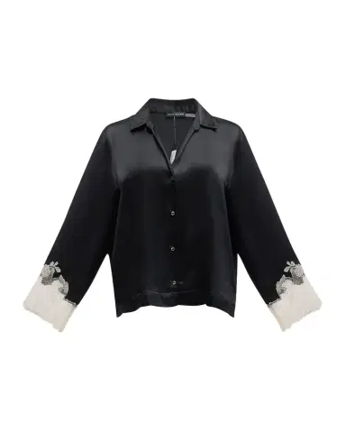 Josie Natori Lolita Cropped Lace-Trim Charmeuse Pajama Set | Thumbnail 1