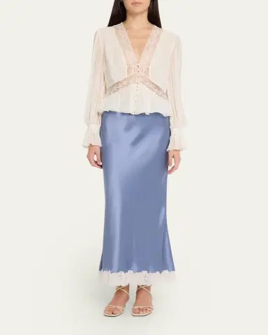 LoveShackFancy Janella Lace-Hem Silk Maxi Skirt | Thumbnail 2 LoveShackFancy Janella Lace-Hem Silk Maxi Skirt | Thumbnail 2