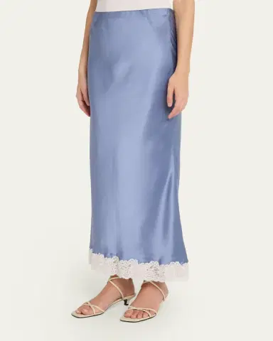LoveShackFancy Janella Lace-Hem Silk Maxi Skirt | Thumbnail 4 LoveShackFancy Janella Lace-Hem Silk Maxi Skirt | Thumbnail 4