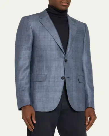 Zegna Men's Cashmere and Silk Plaid Sport Coat | Thumbnail 4