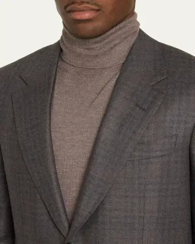 Zegna Men's Cashmere and Silk Plaid Sport Coat | Thumbnail 10