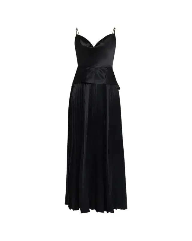 Jason Wu Collection Cowl-Neck Pleated Satin Peplum Gown