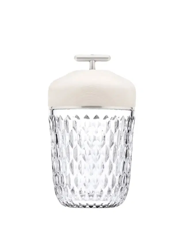 Saint Louis Crystal Folia 11" Crystal & Wood Rechargeable Portable Lamp, White/Clear