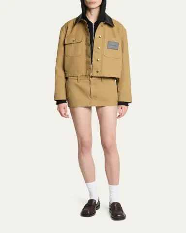 Balenciaga Leather-Collar Cropped Canvas Workwear Jacket | Thumbnail 2 Balenciaga Leather-Collar Cropped Canvas Workwear Jacket | Thumbnail 2
