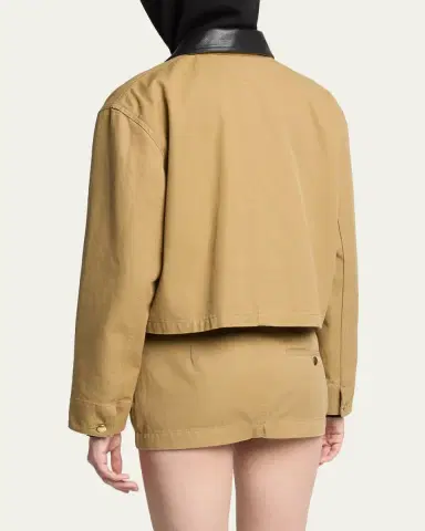 Balenciaga Leather-Collar Cropped Canvas Workwear Jacket | Thumbnail 3 Balenciaga Leather-Collar Cropped Canvas Workwear Jacket | Thumbnail 3