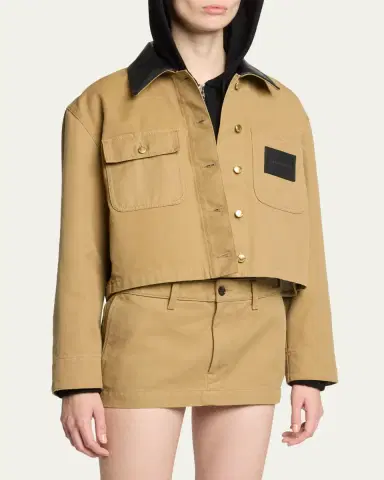 Balenciaga Leather-Collar Cropped Canvas Workwear Jacket | Thumbnail 4 Balenciaga Leather-Collar Cropped Canvas Workwear Jacket | Thumbnail 4