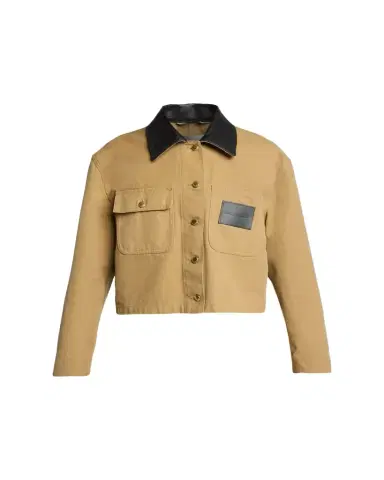 Balenciaga Leather-Collar Cropped Canvas Workwear Jacket | Thumbnail 1 Balenciaga Leather-Collar Cropped Canvas Workwear Jacket | Thumbnail 1