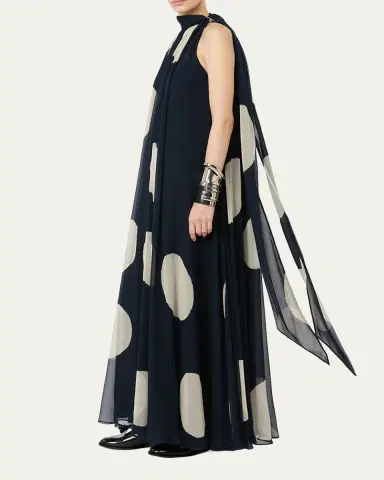 Max Mara Polka-Dot Silk Chiffon Scarf-Neck Halter Maxi Dress | Thumbnail 2