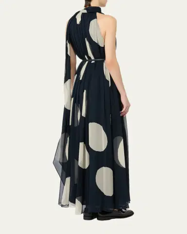 Max Mara Polka-Dot Silk Chiffon Scarf-Neck Halter Maxi Dress | Thumbnail 3