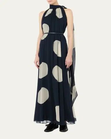 Max Mara Polka-Dot Silk Chiffon Scarf-Neck Halter Maxi Dress | Thumbnail 4