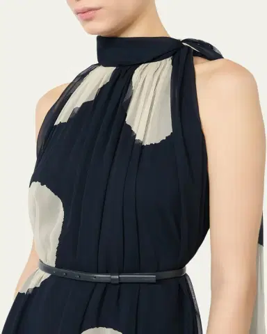 Max Mara Polka-Dot Silk Chiffon Scarf-Neck Halter Maxi Dress | Thumbnail 5