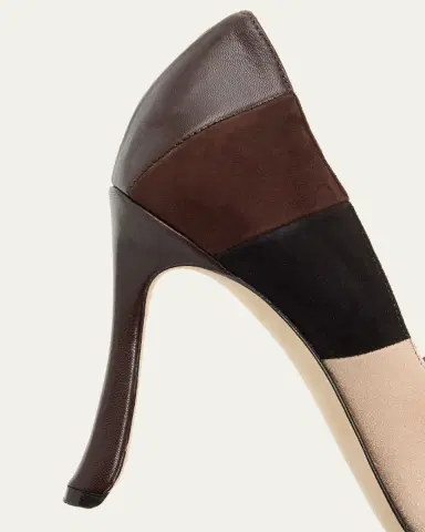 Manolo Blahnik 105mm Difusa Colorblock Mixed Leather Pumps | Thumbnail 3