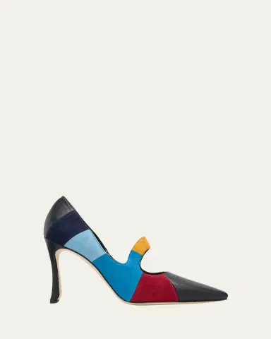 Manolo Blahnik 105mm Difusa Colorblock Mixed Leather Pumps | Thumbnail 4