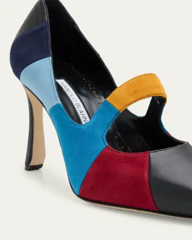 Manolo Blahnik 105mm Difusa Colorblock Mixed Leather Pumps | Thumbnail 6