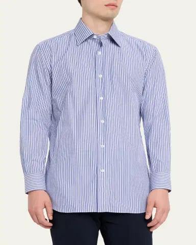 Brioni Men's Pinstripe Cotton Sport Shirt | Thumbnail 4 Brioni Men's Pinstripe Cotton Sport Shirt | Thumbnail 4