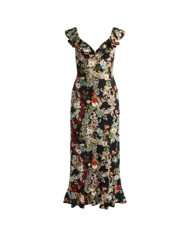 ALICE + OLIVIA Gemma Floral Ruffle-Trim Maxi Dress