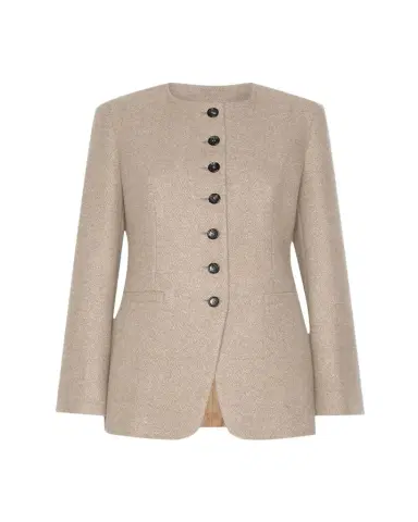 Max Mara Wool Single-Breasted Collarless Jacket | Thumbnail 1 Max Mara Wool Single-Breasted Collarless Jacket | Thumbnail 1