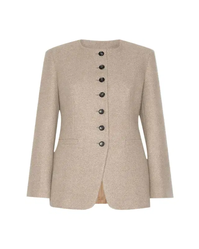 Max Mara Wool Single-Breasted Collarless Jacket