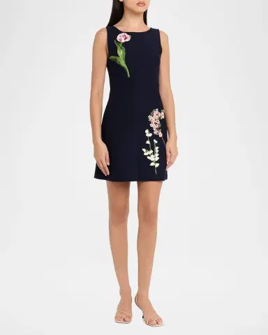 Oscar de la Renta Sleeveless Floral Embroidered Wool Knit Mini Dress | Thumbnail 4 Oscar de la Renta Sleeveless Floral Embroidered Wool Knit Mini Dress | Thumbnail 4
