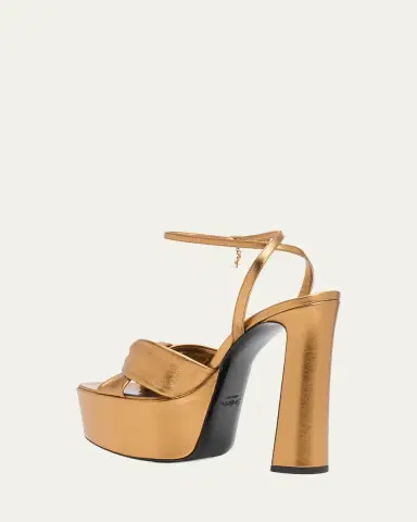 Saint Laurent 140mm Franciane Metallic Leather Platform Sandals | Thumbnail 2