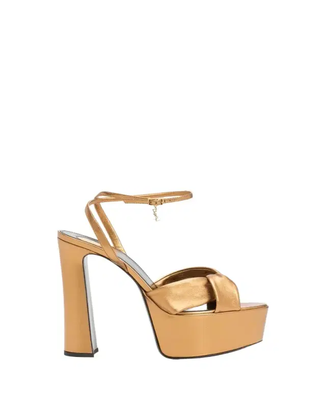 Saint Laurent 140mm Franciane Metallic Leather Platform Sandals