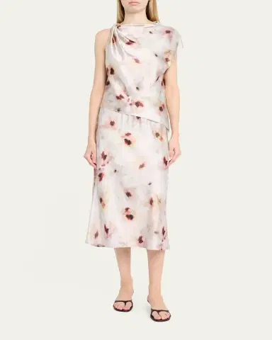 Vince Watercolor Floral Satin Twisted Asymmetric Top | Thumbnail 2 Vince Watercolor Floral Satin Twisted Asymmetric Top | Thumbnail 2