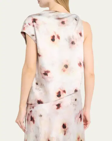 Vince Watercolor Floral Satin Twisted Asymmetric Top | Thumbnail 3 Vince Watercolor Floral Satin Twisted Asymmetric Top | Thumbnail 3