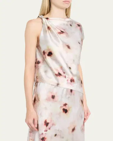 Vince Watercolor Floral Satin Twisted Asymmetric Top | Thumbnail 4 Vince Watercolor Floral Satin Twisted Asymmetric Top | Thumbnail 4
