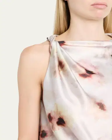 Vince Watercolor Floral Satin Twisted Asymmetric Top | Thumbnail 5 Vince Watercolor Floral Satin Twisted Asymmetric Top | Thumbnail 5