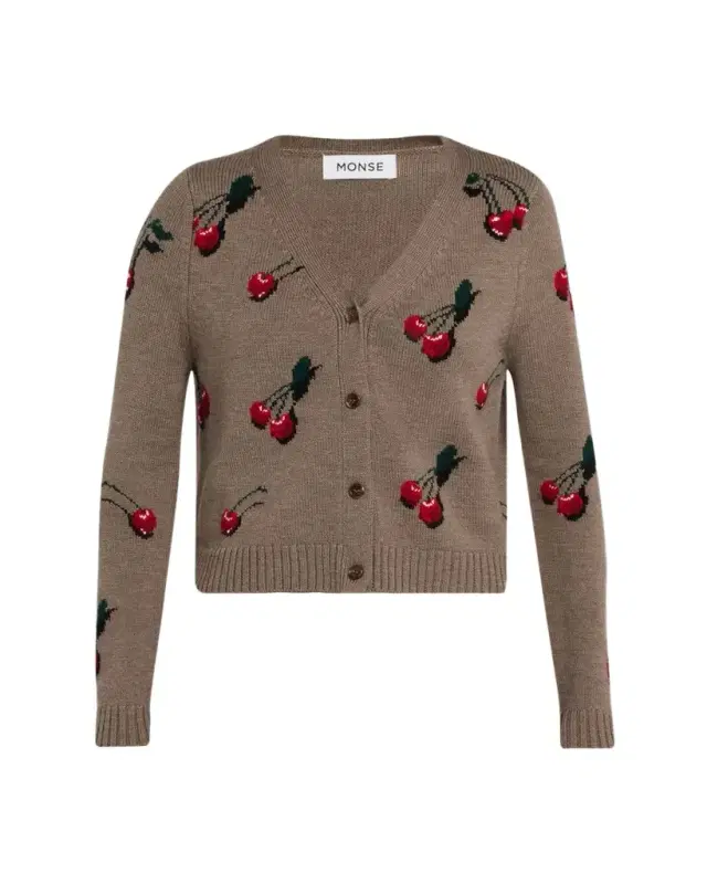 Monse Cropped Cherry V-Neck Cardigan