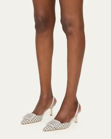 Manolo Blahnik 0mm Mayslibi Gala Houndstooth Suede Slingback Pumps | Thumbnail 2