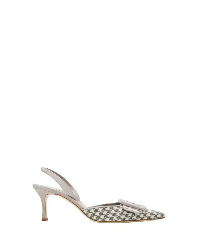 Manolo Blahnik 0mm Mayslibi Gala Houndstooth Suede Slingback Pumps