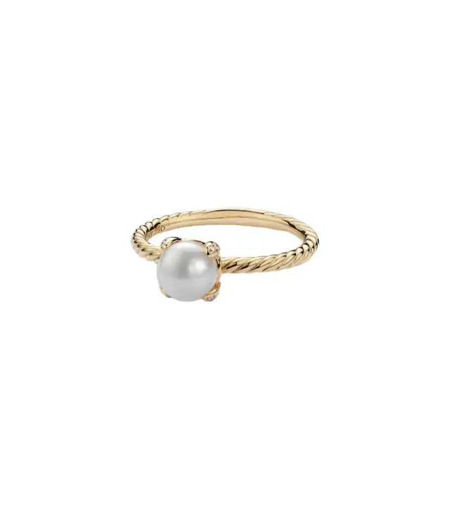 David Yurman Pearl Classics 18kt gold ring with freshwater pearl and diamonds