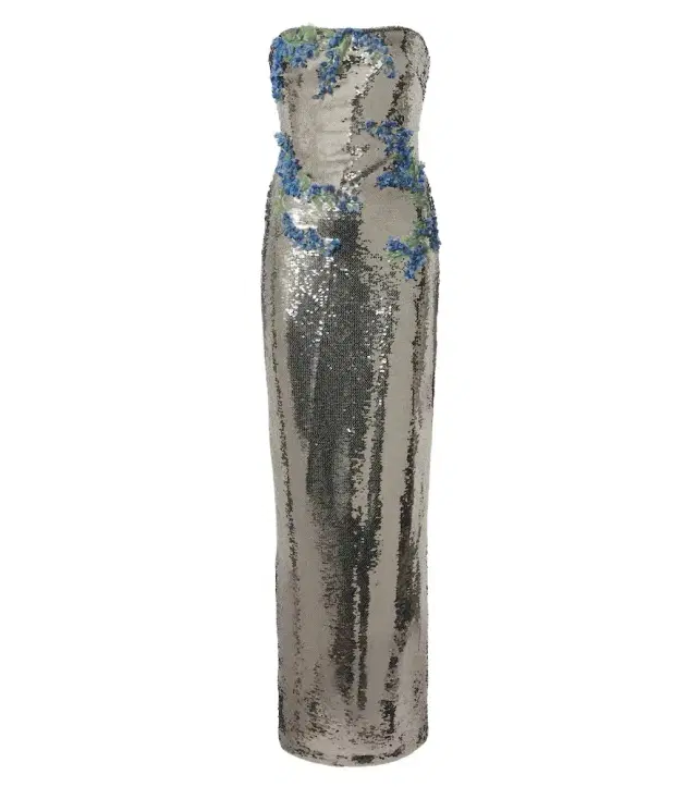 Monique Lhuillier Floral-appliqué sequined bustier gown