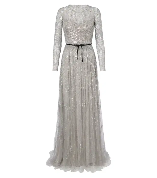 Monique Lhuillier Bow-detail sequined tulle bustier gown