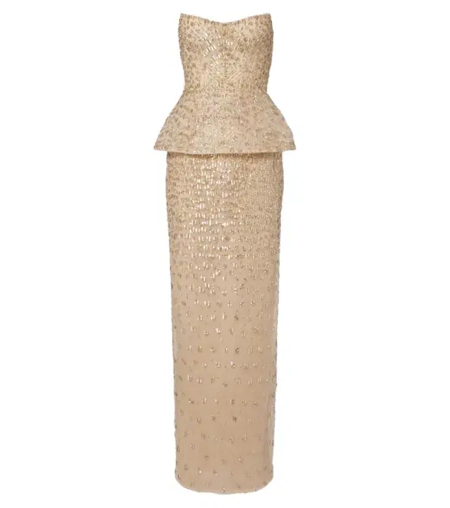 Monique Lhuillier Embellished peplum bustier gown