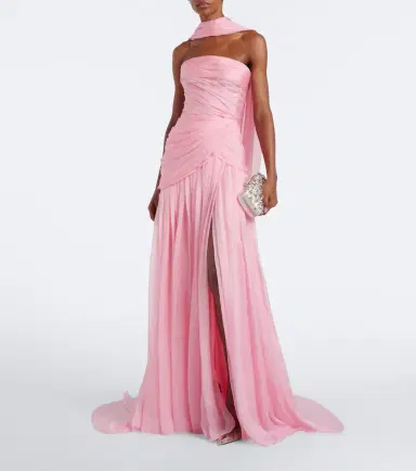 MONIQUE LHUILLIER Scarf-detail draped silk bustier gown | Thumbnail 5