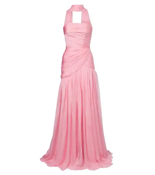 Monique Lhuillier Scarf-detail draped silk bustier gown